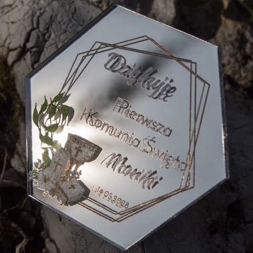 Heksagon SREBRNY podziękowanie dla gości Komunijne