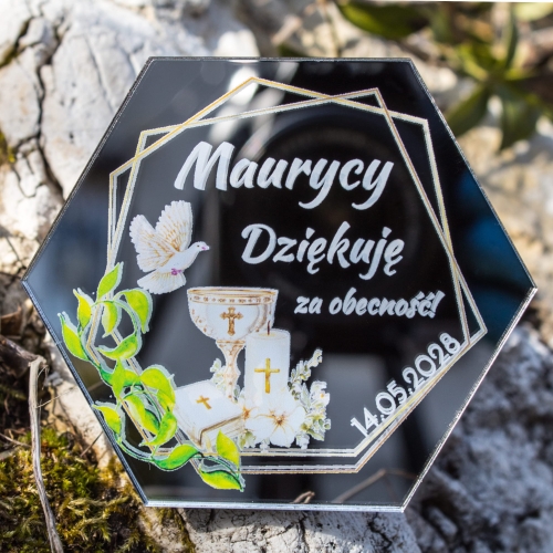 Podziękowania dla gości magnes komunia heksagon SREBRNY