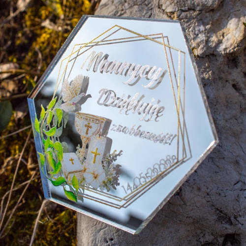 Podziękowania dla gości magnes komunia heksagon SREBRNY