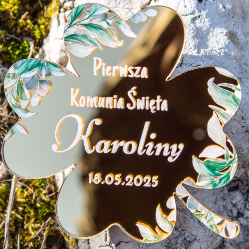 Koniczynka ZŁOTA podziękowania dla gości komunia magnes