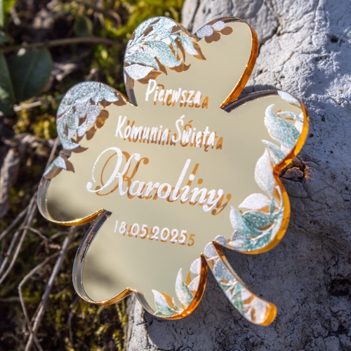 Koniczynka ZŁOTA podziękowania dla gości komunia magnes