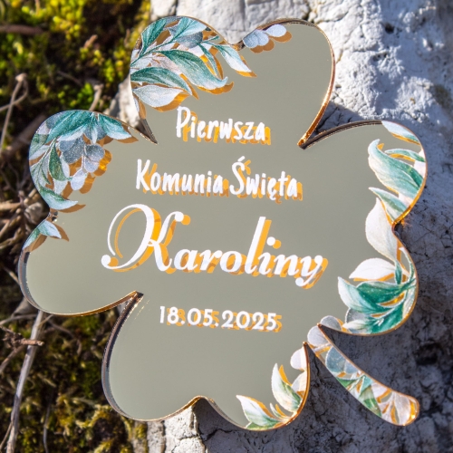 Koniczynka ZŁOTA podziękowania dla gości komunia magnes