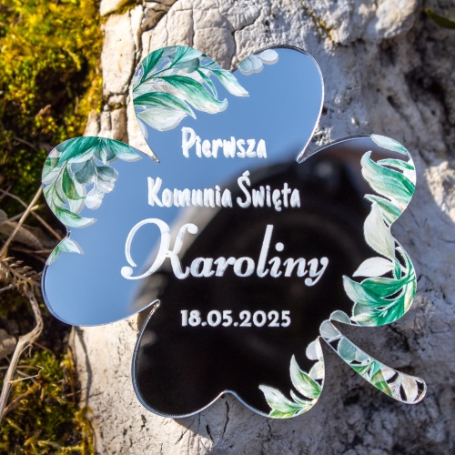 Koniczynka SREBRNA podziękowania dla gości magnes komunia