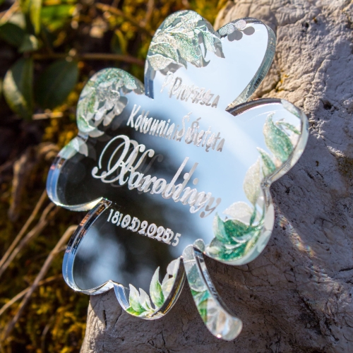 Koniczynka SREBRNA podziękowania dla gości magnes komunia