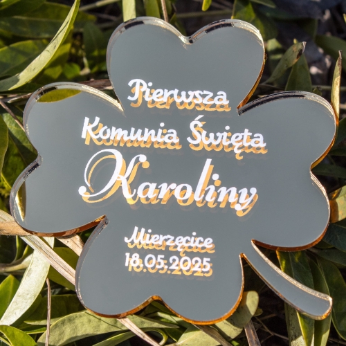 Podziękowania dla gości na komunie koniczynka ZŁOTA magnes