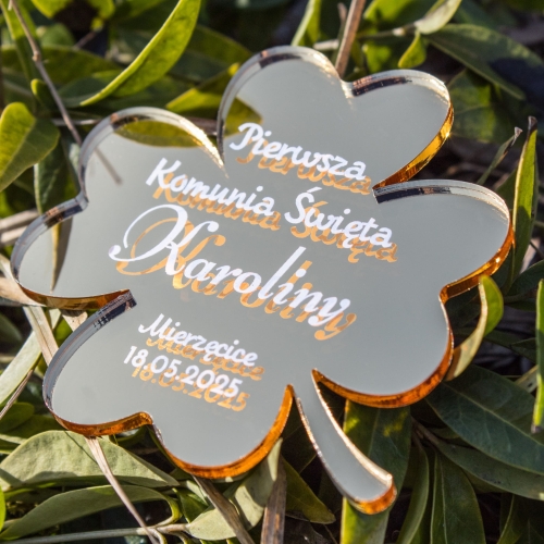 Podziękowania dla gości na komunie koniczynka ZŁOTA magnes