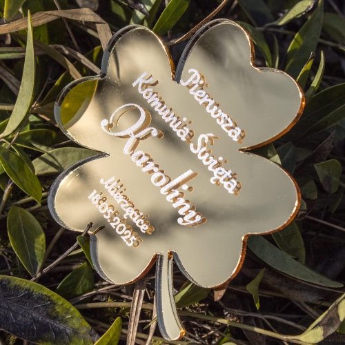 Podziękowania dla gości na komunie koniczynka ZŁOTA magnes