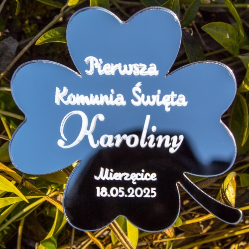 Podziękowania dla gości na komunie koniczynka SREBRNA magnes