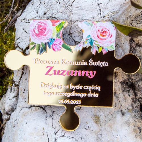 Podziękowania dla gości komunia magnes ZŁOTY puzzel
