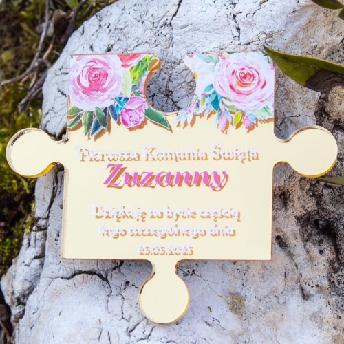 Podziękowania dla gości komunia magnes ZŁOTY puzzel
