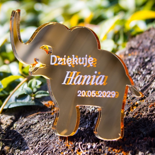 Słonik magnes podziękowanie dla gości komunia św. ZŁOTY