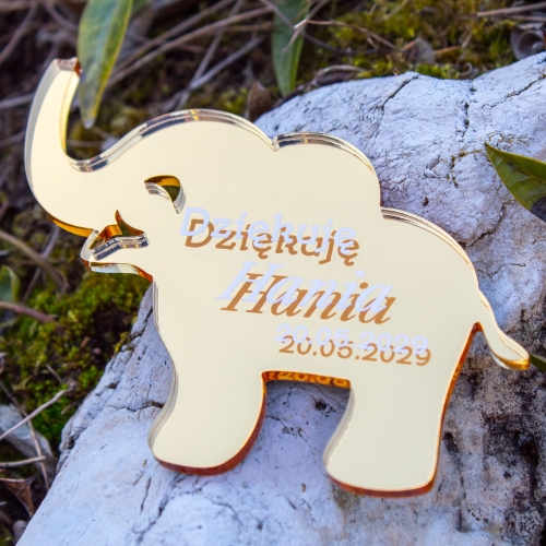 Słonik magnes podziękowanie dla gości komunia św. ZŁOTY