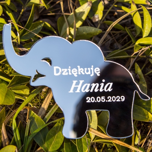 Podziękowanie dla gości I Komunia Święta srebrny Słonik magnes 