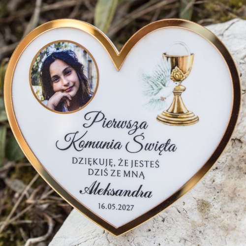  Serce ZŁOCONE ze zdjęciem podziękowanie dla gości komunijnych