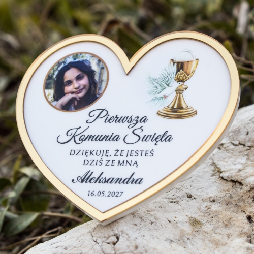  Serce ZŁOCONE ze zdjęciem podziękowanie dla gości komunijnych