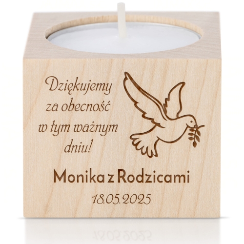 Personalizowany świecznik podziękowanie dla gości na Pierwszą Komunię