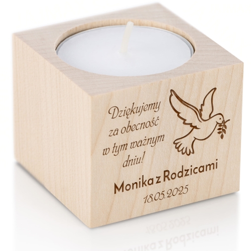 Personalizowany świecznik podziękowanie dla gości na Pierwszą Komunię