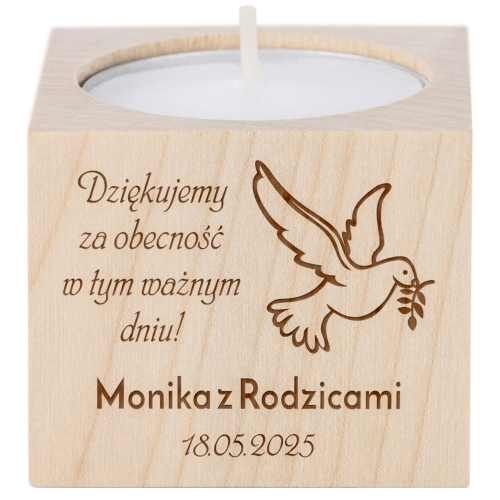 Personalizowany świecznik podziękowanie dla gości na Pierwszą Komunię
