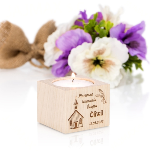 Świecznik z imieniem dziecka wyjątkowe podziękowanie dla gości Komunii