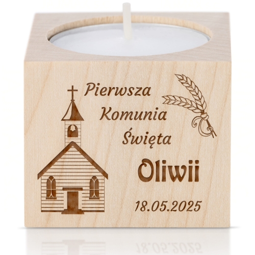 Świecznik z imieniem dziecka wyjątkowe podziękowanie dla gości Komunii