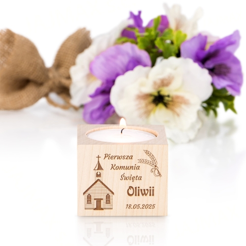 Świecznik z imieniem dziecka wyjątkowe podziękowanie dla gości Komunii