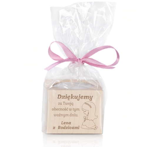 Elegancki świecznik z grawerem podziękowanie dla gości Komunii Świętej