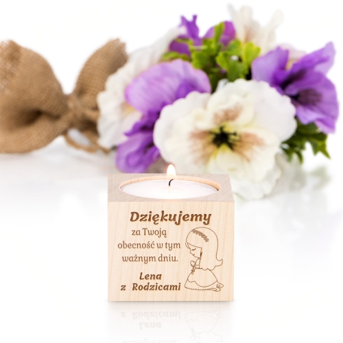 Elegancki świecznik z grawerem podziękowanie dla gości Komunii Świętej