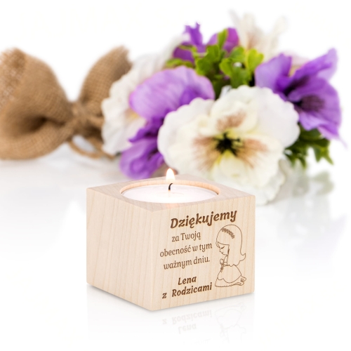 Elegancki świecznik z grawerem podziękowanie dla gości Komunii Świętej