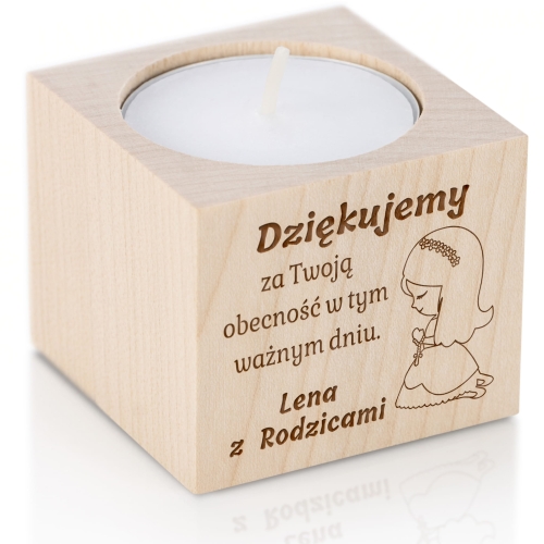 Elegancki świecznik z grawerem podziękowanie dla gości Komunii Świętej
