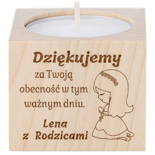 Elegancki świecznik z grawerem podziękowanie dla gości Komunii Świętej