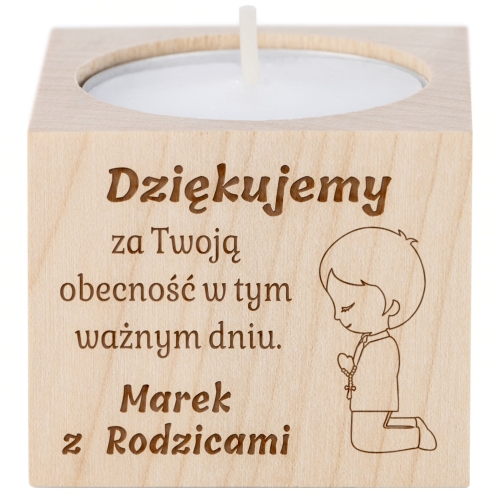 Unikalny świecznik z indywidualnym grawerem pamiątka Pierwszej Komunii