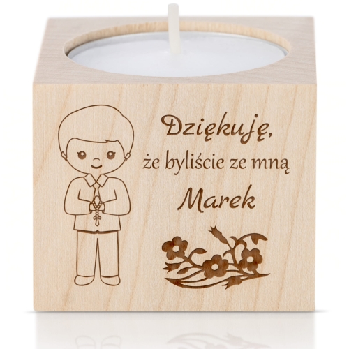 Personalizowany świecznik z imieniem oryginalna pamiątka Komunii Świętej