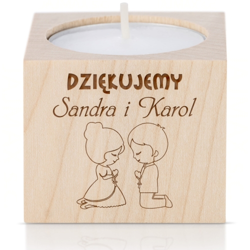 Świecznik z dedykacją ciepłe podziękowanie na Pierwszą Komunię