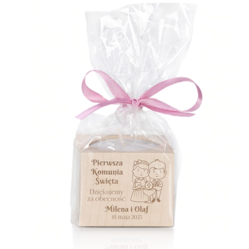 Drewniany świecznik ekologiczne podziękowanie dla gości Komunii Świętej