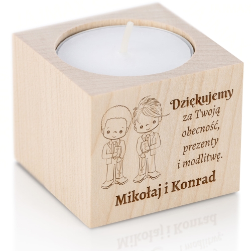 Personalizowany świecznik świetlisty gest wdzięczności dla gości Komunii