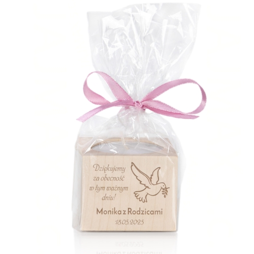 Personalizowany świecznik podziękowanie dla gości na Pierwszą Komunię