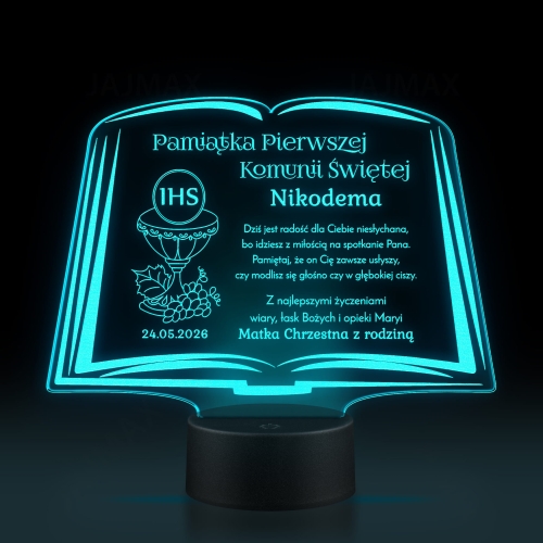 STATUETKA led biblia pierwsza komunia święta grawer