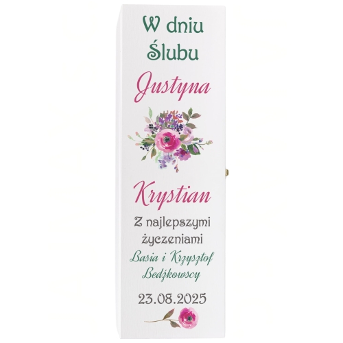 Biała skrzynka na wino PREZENT NA WESELE ŚLUB zatrzask biała
