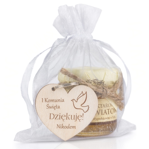 Słodkie podziękowanie na komunię – miód z breloczkiem dla wyjątkowych gości