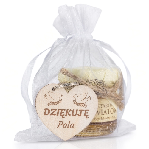 Miód i breloczek z grawerem – klasyczne podziękowanie dla gości komunii