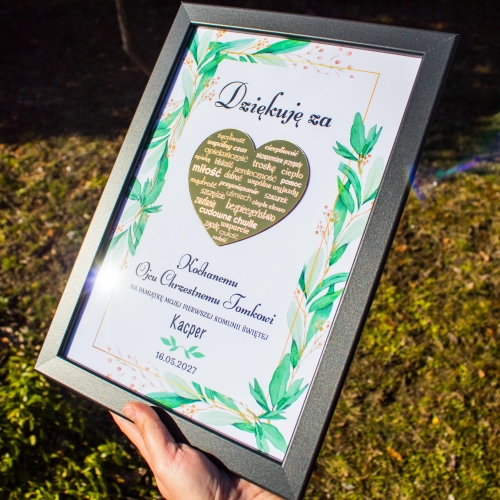 Spersonalizowany obrazek eleganckie podziękowanie dla chrzestnych komunia