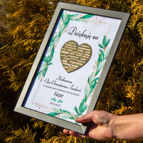 Spersonalizowany obrazek eleganckie podziękowanie dla chrzestnych komunia