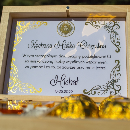 Podziękowanie dla Chrzestnych Dziadków złoty zestaw prezentowy Komunia