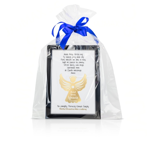 Anioł Stróż PAMIĄTKA PIERWSZEJ KOMUNII ŚWIĘTEJ złoty 