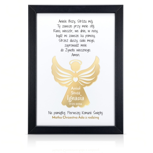 Anioł Stróż PAMIĄTKA PIERWSZEJ KOMUNII ŚWIĘTEJ złoty 