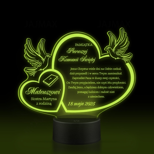 Spersonalizowana statuetka LED z indywidualnym grawerem jako pamiątka Pierwszej Komunii Świętej