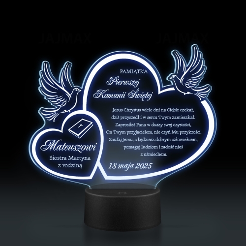 Spersonalizowana statuetka LED z indywidualnym grawerem jako pamiątka Pierwszej Komunii Świętej