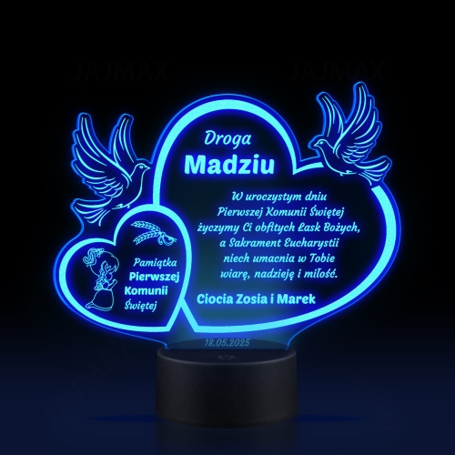 Wyjątkowa statuetka LED z indywidualnym grawerem jako niezapomniana pamiątka komunii dla dziewczynki