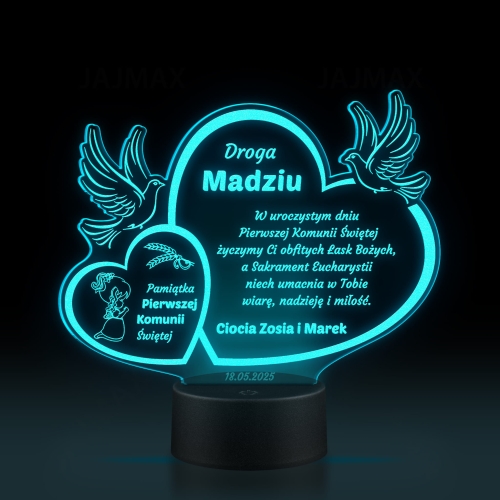 Wyjątkowa statuetka LED z indywidualnym grawerem jako niezapomniana pamiątka komunii dla dziewczynki