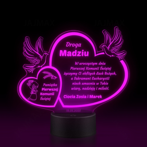 Wyjątkowa statuetka LED z indywidualnym grawerem jako niezapomniana pamiątka komunii dla dziewczynki